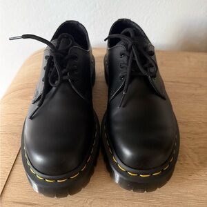 Dr. Martens Black Leather Oxfords with Yellow Stitching - not broken in